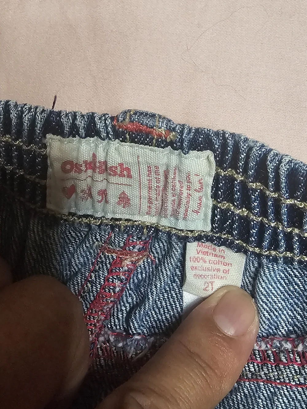 OshKosh B'gosh Vintage Denim Skirt with Pink Floral Embroidery 2T